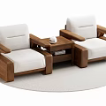 Two Modern Single Sofas With Wooden Frames White Cushions And Side Table On Light Rug 3d model