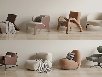 Stylish Single Seater Sofa Collection with Soft Cushions in Neutral and Pastel Tones 3d model