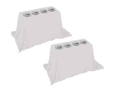White Tablecloths Covered Tables With Four Round Objects Each 3d model