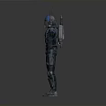3D Sci Fi Character Model In Blue Black Armor With Horned Helmet And Extended Arms