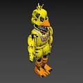 Yellow Duck Like Horror Game Character With Sharp Teeth Purple Eye And Lets Eat Vest