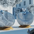 Spherical Mesh Metal Outdoor Chairs With Wooden Base In Garden Setting
