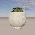 Green Spiky Succulent Plant in White Marble Patterned Ceramic Pot