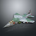 3D Camouflage Fighter Jet Model With Missiles Under Wings And Gray Background Reflection