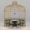 Multi person Sofa Inside Rattan Birdcage Structure With Round Table And Chairs 3d model