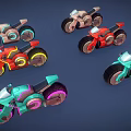 Colorful Futuristic Motorcycles With Neon Glowing Wheels And Unique Design