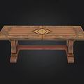 Vintage Wooden Carved Table With Decorative Tabletop And Ornate Leg Design