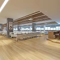 Spacious Modern Conference Room Interior With Wooden Flooring Gray Sofas Coffee Tables And Linear Ceiling Lights