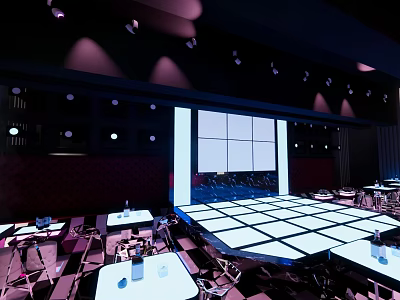 Modern Bar Interior With Dance Floor Large Screen And Purple Lighting 3d model