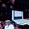 Modern Bar Interior With Dance Floor Large Screen And Purple Lighting