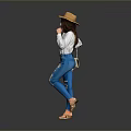 Stylish Daily Life Essentials With Straw Hat White Shirt Blue Ripped Jeans And Small Bag