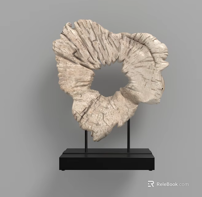 White Tree Stump Ring Shaped Decorative Ornament Set With Black Stand Base 3d model 
