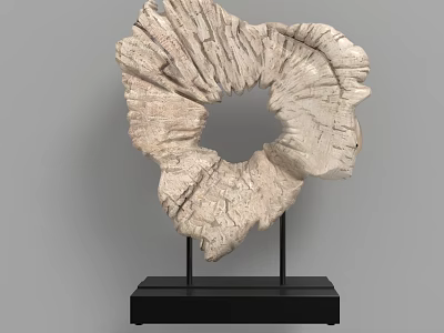 White Tree Stump Ring Shaped Decorative Ornament Set With Black Stand Base 3d model