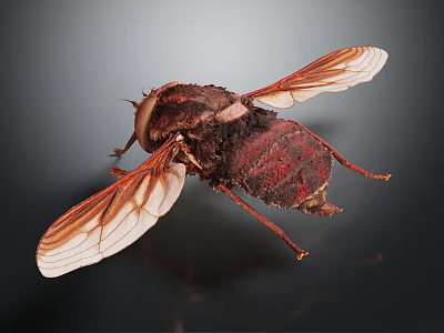 Brownish Red Insect With Transparent Wings And Detailed Body Structure On Dark Background 3d model