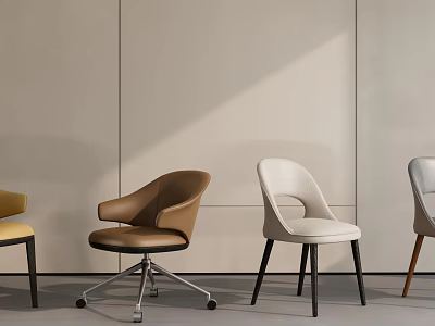 Stylish Modern Dining Chairs in Multiple Colors with Diverse Designs and Simple Wall 3d model