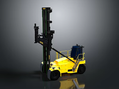 Yellow Industrial Forklift Truck With Black Mast Blue Cabin And Wheels 3d model
