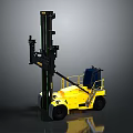 Yellow Industrial Forklift Truck With Black Mast Blue Cabin And Wheels