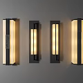 Multiple Modern Wall Lamps With Black Frame Long Strip Warm Light On Gray Wall 3d model