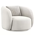 Modern Single Sofa With Rounded Armrests Light Beige Velvet Upholstery And Striped Cushion