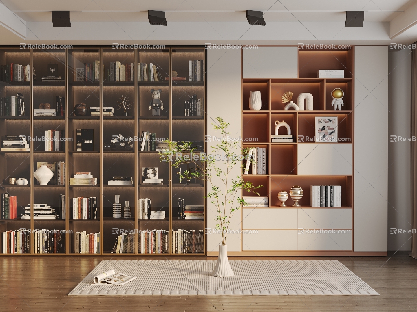 Bookcase Decorative Cabinet Book Decoration Plant 3d model