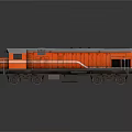 Red Locomotive Train With White Stripe Yellow Black Warning Stripes On Dark Background With Reflection