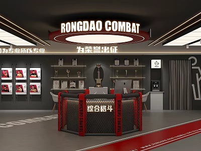 Rongdao Combat Gym Interior With Reception Desk Trophies And Training Posters 3d model