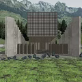 Modern Detached Villa With Glass Facade Lush Grassland Trees And Mountain View