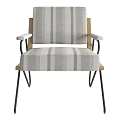 Modern Leisure Chair With Wooden Frame Striped Fabric And Black Metal Legs