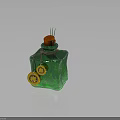 Green Glass Bottle With Cork Stopper Grass Stems And Gold Clover Pendants