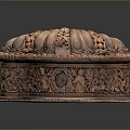 Intricate Carved Sculpture Decorative Wooden Box With Shell Shaped Lid And Floral Patterns