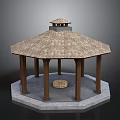 Octagonal Gazebo With Tiled Roof Wooden Pillars And Hexagonal Stone Base 3d model
