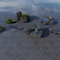 Garden Ornaments Featuring Pebble Ground Rocks Small Waterfall Water Basins And Green Plants