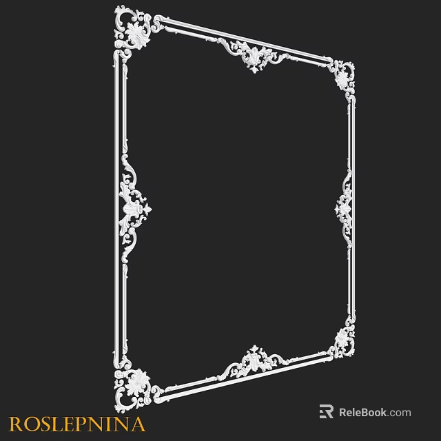 Ornate White Decorative Frame Component With Intricate Floral Patterns And Corner Details 3d model 