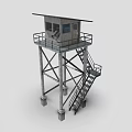 Metal Watch Tower Structure with Stairs Platform and Small Cabin Design 3d model