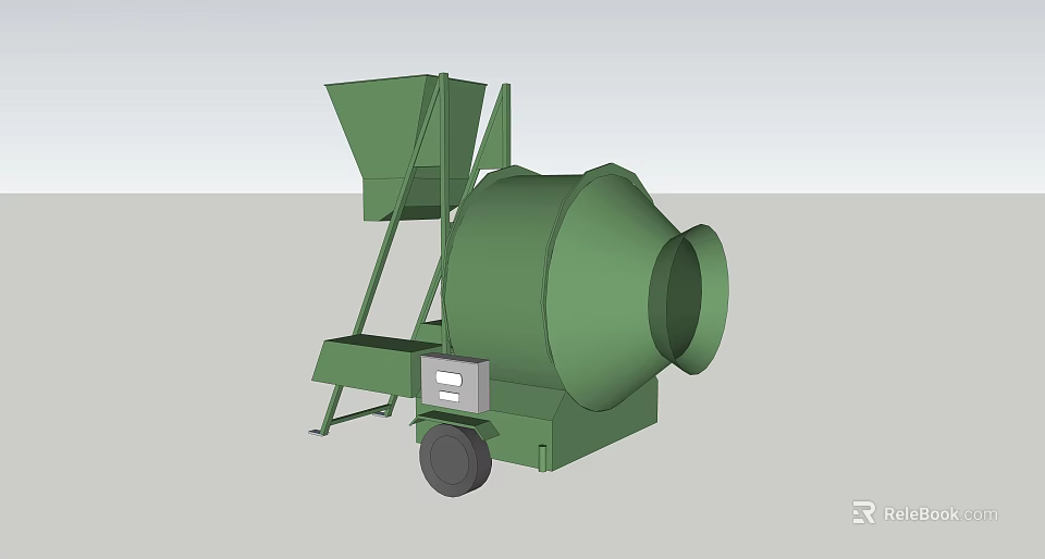 Industrial Concrete Mixer Equipment With Green Body Mobile Wheels And Mixing Hopper 3d model 