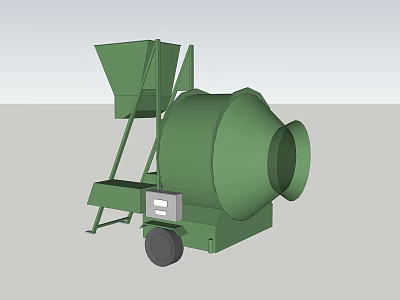 Industrial Concrete Mixer Equipment With Green Body Mobile Wheels And Mixing Hopper 3d model