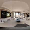 Modern Living Dining Room Interior With Sofa Coffee Table TV Cabinet And Large Windows