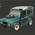 Cartoon Style Blue Off Road Car With White Roof Rack Round Headlights And Large Tires
