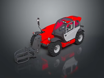 Red And White Telehandler With Operator Cabin Front Fork And Large Tires 3d model