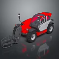 Red And White Telehandler With Operator Cabin Front Fork And Large Tires 3d model