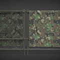 Camouflage Net With Green Brown Camo Pattern And Chain Link Fence Metal Frame