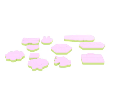 Colorful Pink Green Foam Shapes Including Flower Hexagon And Rectangle Designs 3d model