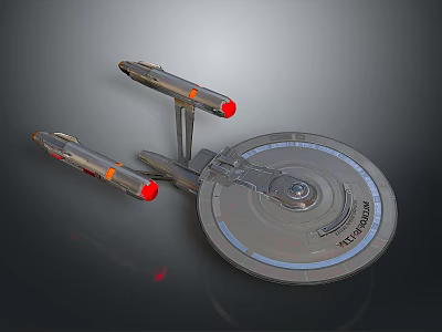 Starship Enterprise NCC1701 With Disc Shaped Hull And Red Engines For Space Exploration 3d model