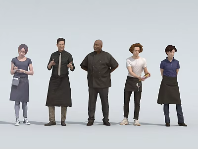 Group of People Standing in a Line Wearing Different Aprons With Various Postures 3d model