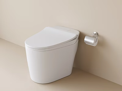 White Smart Toilet With Silver Toilet Paper Holder And Light Colored Walls And Floor 3d model