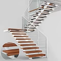 Modern Interior Staircase Design With Glass Railing And Wooden Steps 3d model
