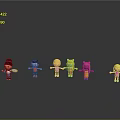 Cartoon Characters With Colorful Outfits Standing In Different Poses On Gray Background