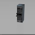 Electronic Equipment Server Rack With Open Laptop And Multiple Network Devices