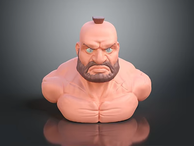 Game Movie Character Muscular Bust With Short Hair Angry Expression Blue Eyes And Beard 3d model