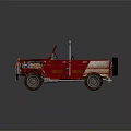 Red Vintage Off Road Convertible Car With Roof Lights And Teddy Bear